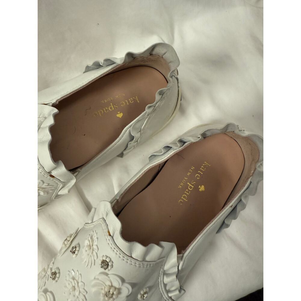 Kate Spade White Leather Louise Floral Beaded Slip On Sneakers Sz 8 GS - Picture 6 of 8